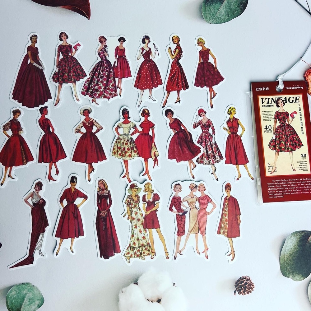 Vintage Fashion, Women Dressed In Red, 1950s Era, 40 Stickers